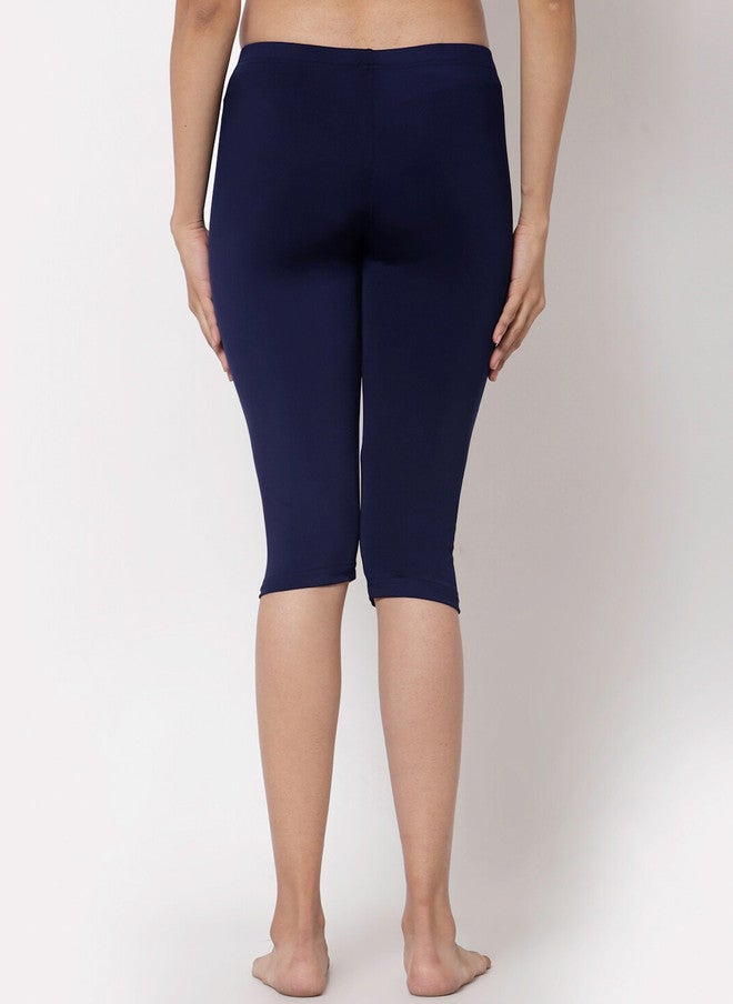 CUKOO Women Navy Blue Solid Swim Capris - Image 3
